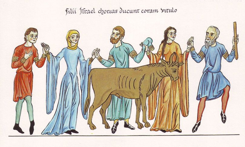 Hortus Deliciarum, Der Tanz um das goldene Kalb, c. 1180