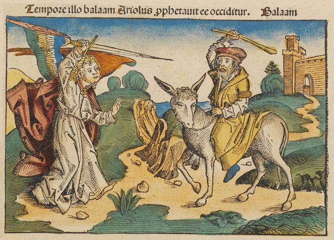 Balaam, the Angel and the Ass; Woodcut from the Nuremberg Chronicle, 1493