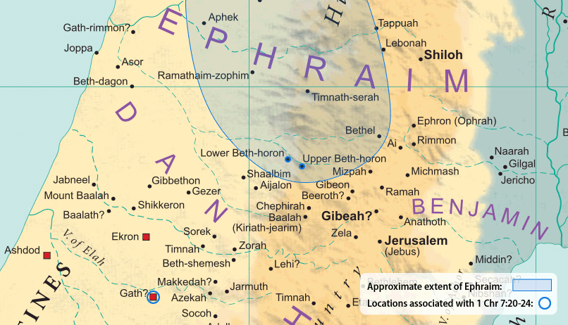 Locations mentioned in the story of Ezer and Elead